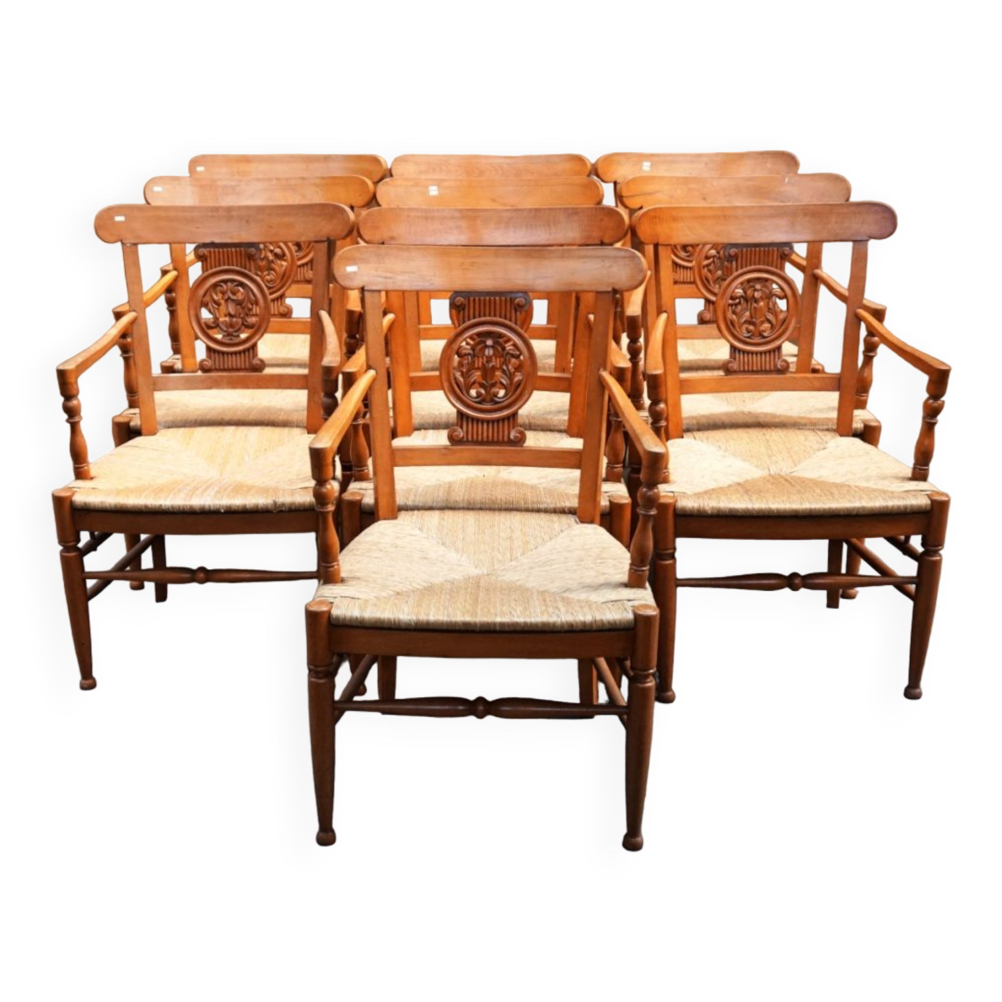 10 chaises françaises d'époque Directoire.