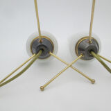 Pair of vintage brass tripod lamps and opaline tulips