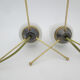 Pair of vintage brass tripod lamps and opaline tulips