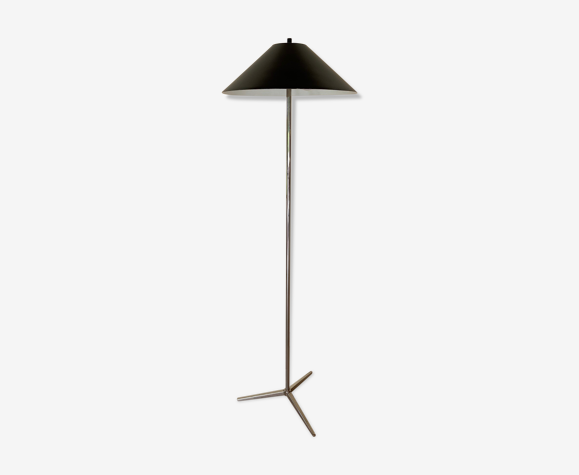 Lampadaire trépied chromé abat jour métal, années 80