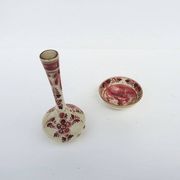 Anciens vase & coupelle en faïence de Delft rouge – Regina
