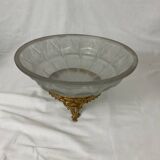 Fruit cup centerpiece in frosted glass and art nouveau art deco bronze signed Muller frères