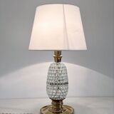 Italian mid-century table lamp with brass and creased murano glass