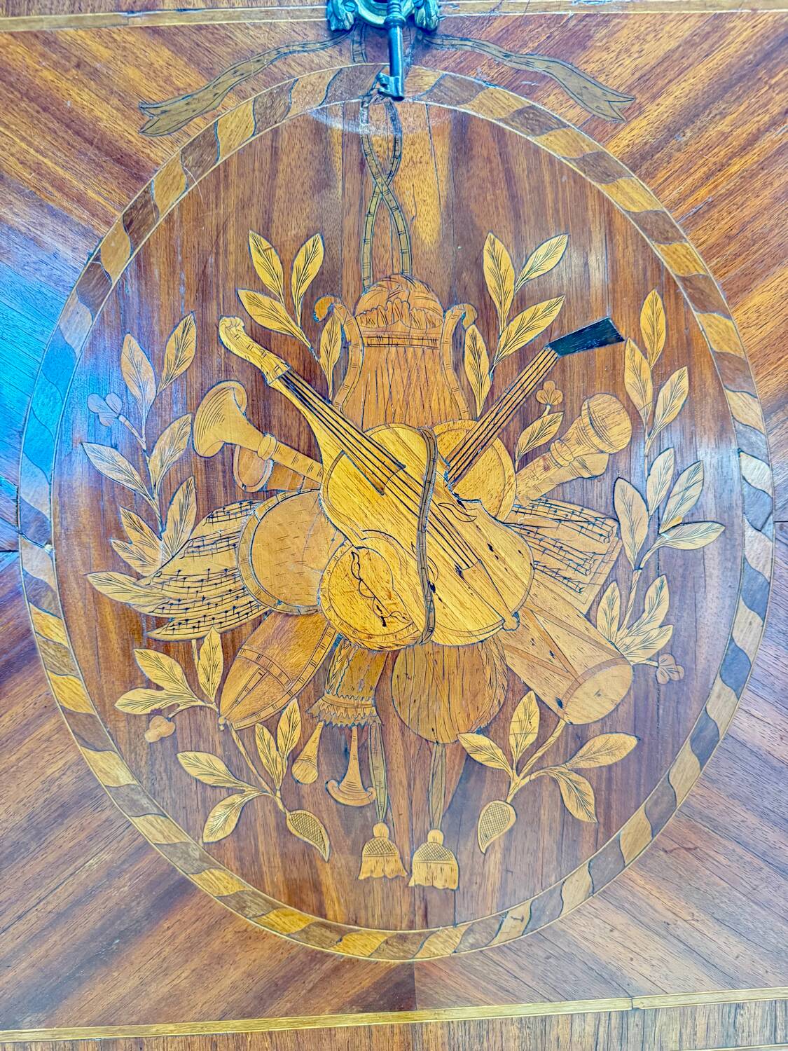 Bayer françois secretary with guillotine in louis x period marquetry