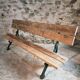 Antique French park bench in cast iron and oak – Sea green patina, 220 cm