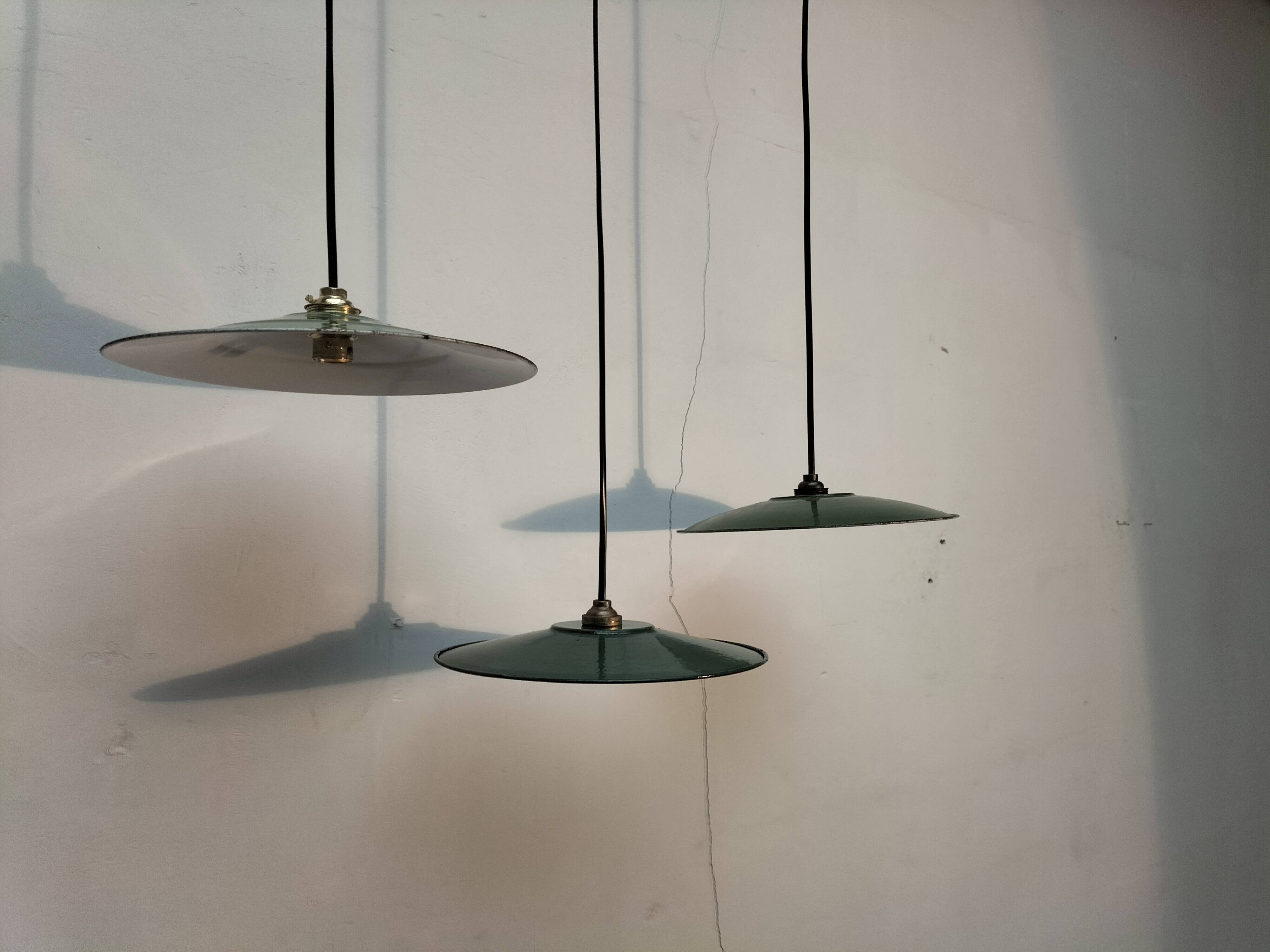 Set of 3 enameled sheet metal pendants
