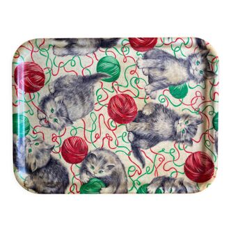 Plateau vintage - chatons et pelotes de laine