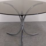 Chrome metal and smoked glass round table, Italy circa 1970.