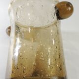 Ice bucket, ice cubes, in smoked brown bubbled glass / Biot / Vintage / collector