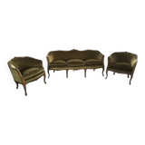 Mid 20th-Century Walnut Armchairs and Sofa in the Italian Style, Three-Piece