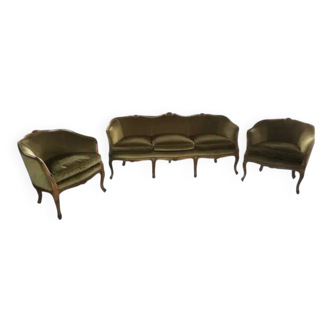Mid 20th-Century Walnut Armchairs and Sofa in the Italian Style, Three-Piece