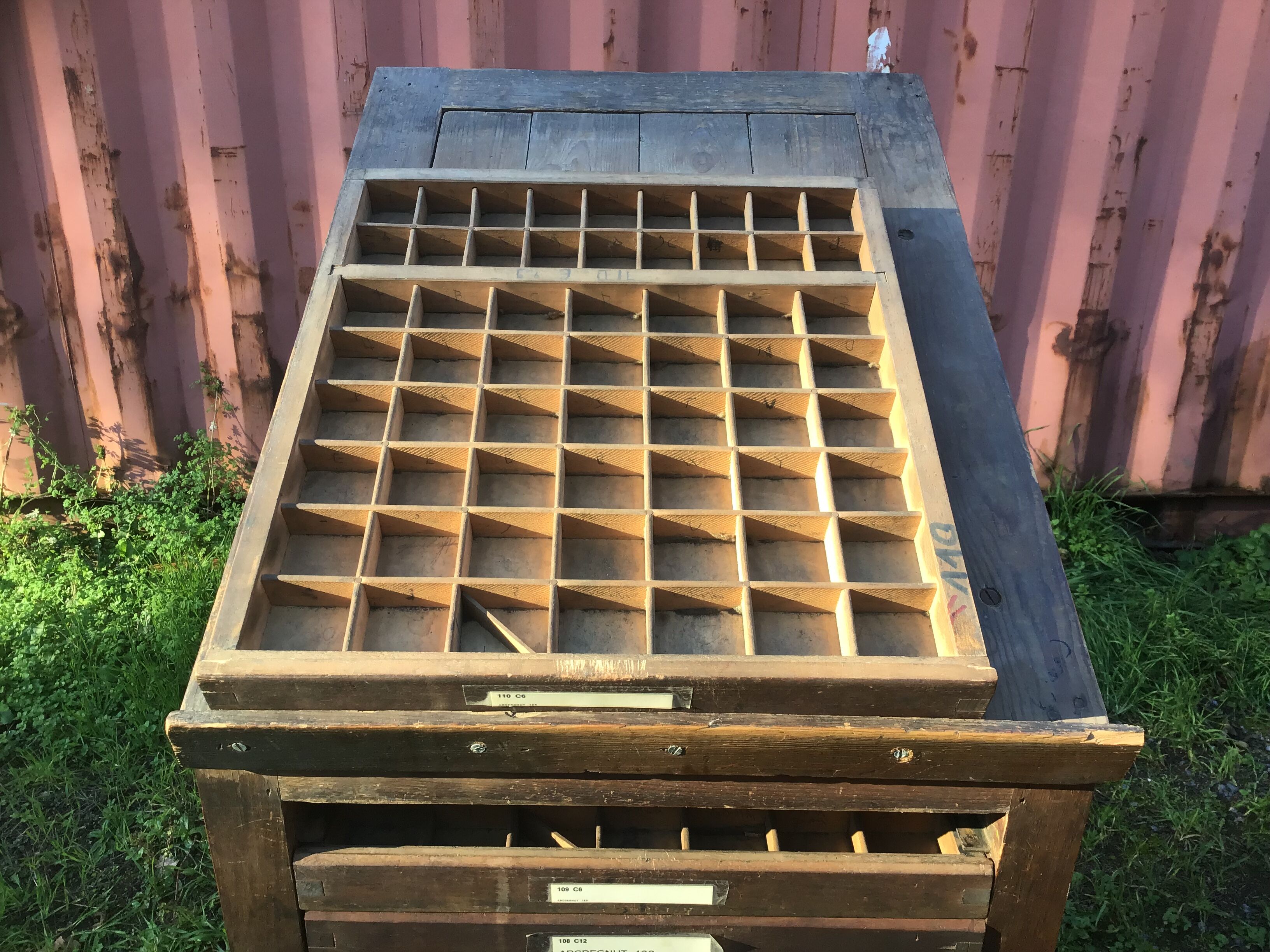 Wooden printer's cabinet with drawer lockers