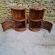 Corner bedside tables, in walnut