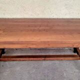 Large Louis XIII style farm table in solid cherry with light patina