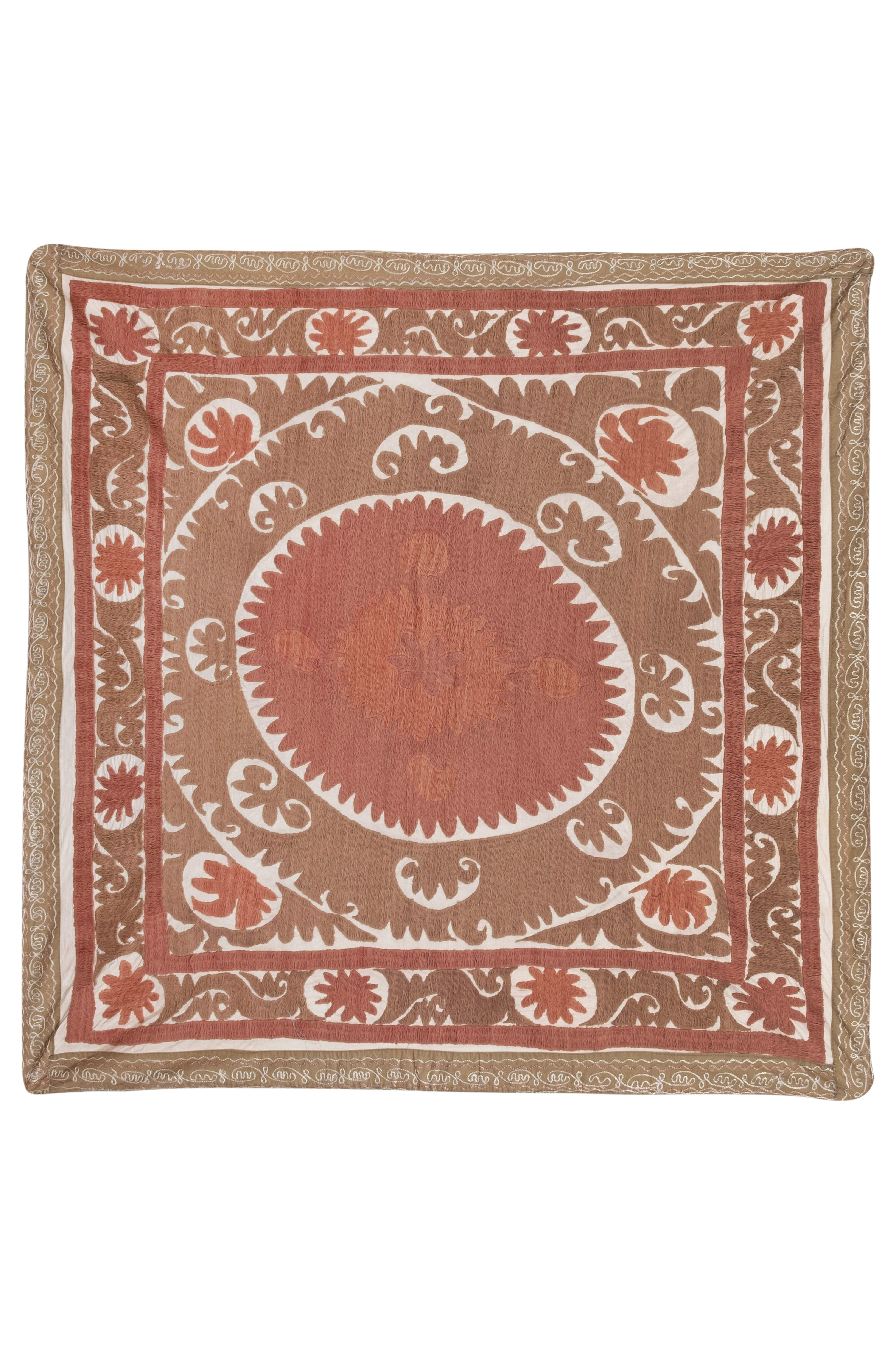 Suzani Bedspread - Neutral Red Colorful Uzbek Table Cloth - Tribal Embroidery Wall Decor