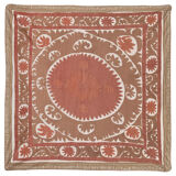 Suzani Bedspread - Neutral Red Colorful Uzbek Table Cloth - Tribal Embroidery Wall Decor