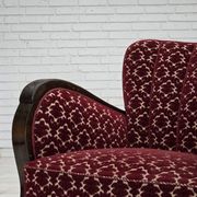 1960s, Danish armchair, cherry-red furniture velour, oak wood.