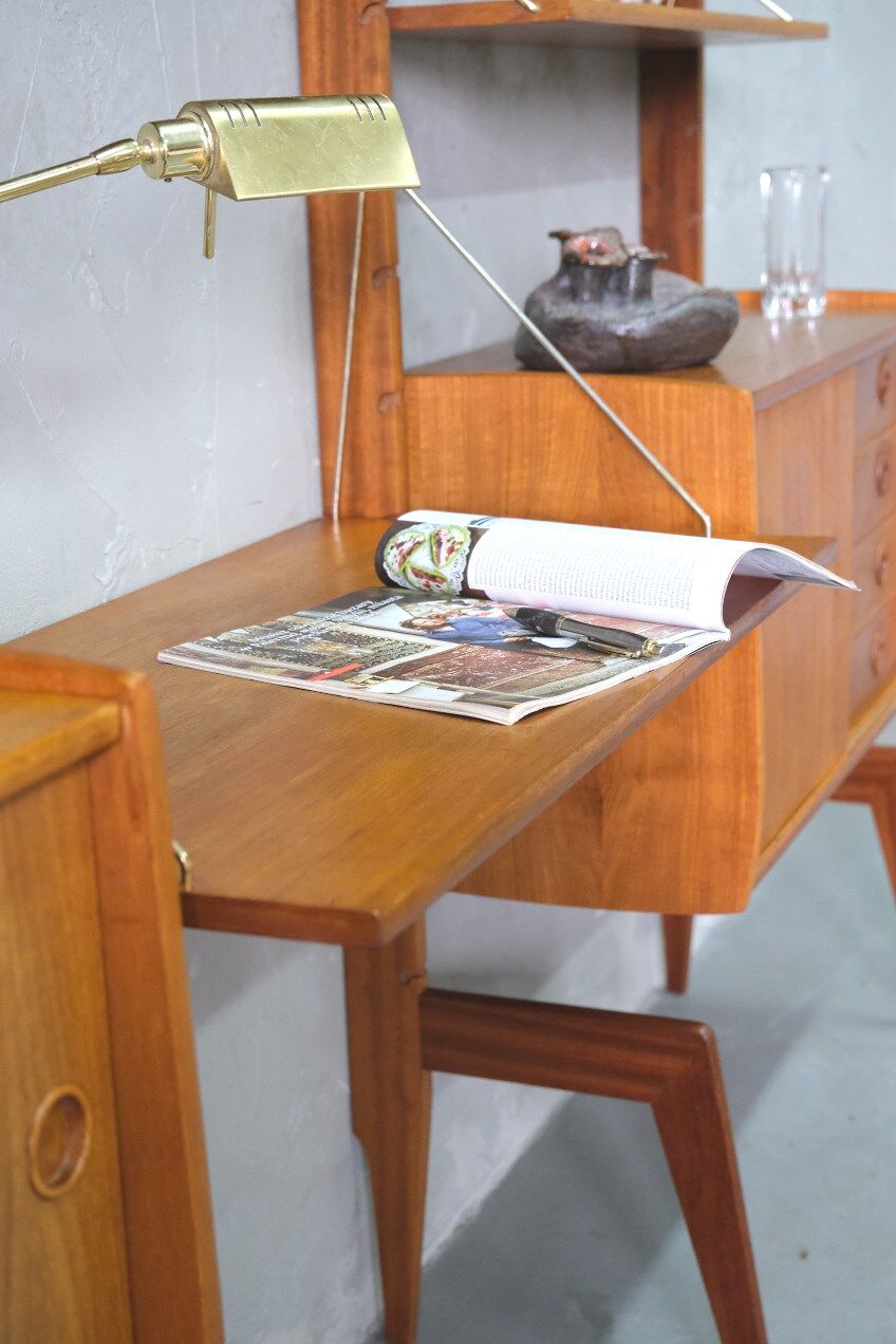Mid-Century Modular Teak Free-Standing Wall Unit with Desk by John Texmon for Blindheim Mobelfabrik,