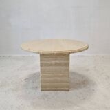 Italian Round Coffee or Side Table in Travertine, 1980s
