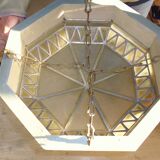 Large octagonal ceiling art deco wood and 1940s bubbled glass