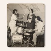 Jazz Band, 1940s b/w images on heavy wooden panels, 85 x 99 cm