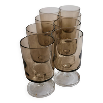 Set of 8 vintage Luminarc smoked stemmed glasses – 70s