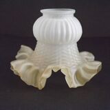 Vintage French Opaque White Glass Replacement Shade with Frilled Amber Edge