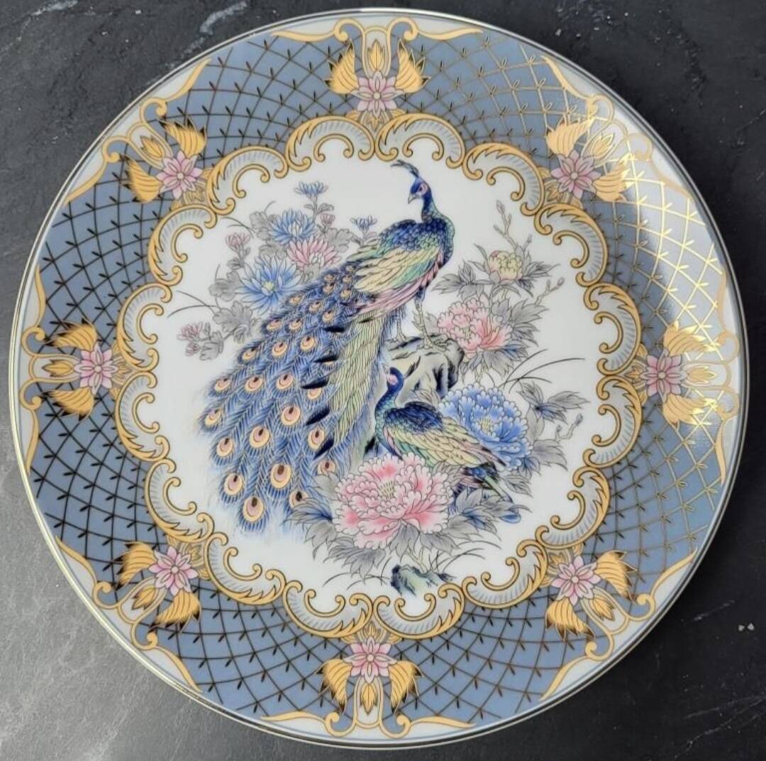 Set of 3 vintage plates gardens and Asian birds