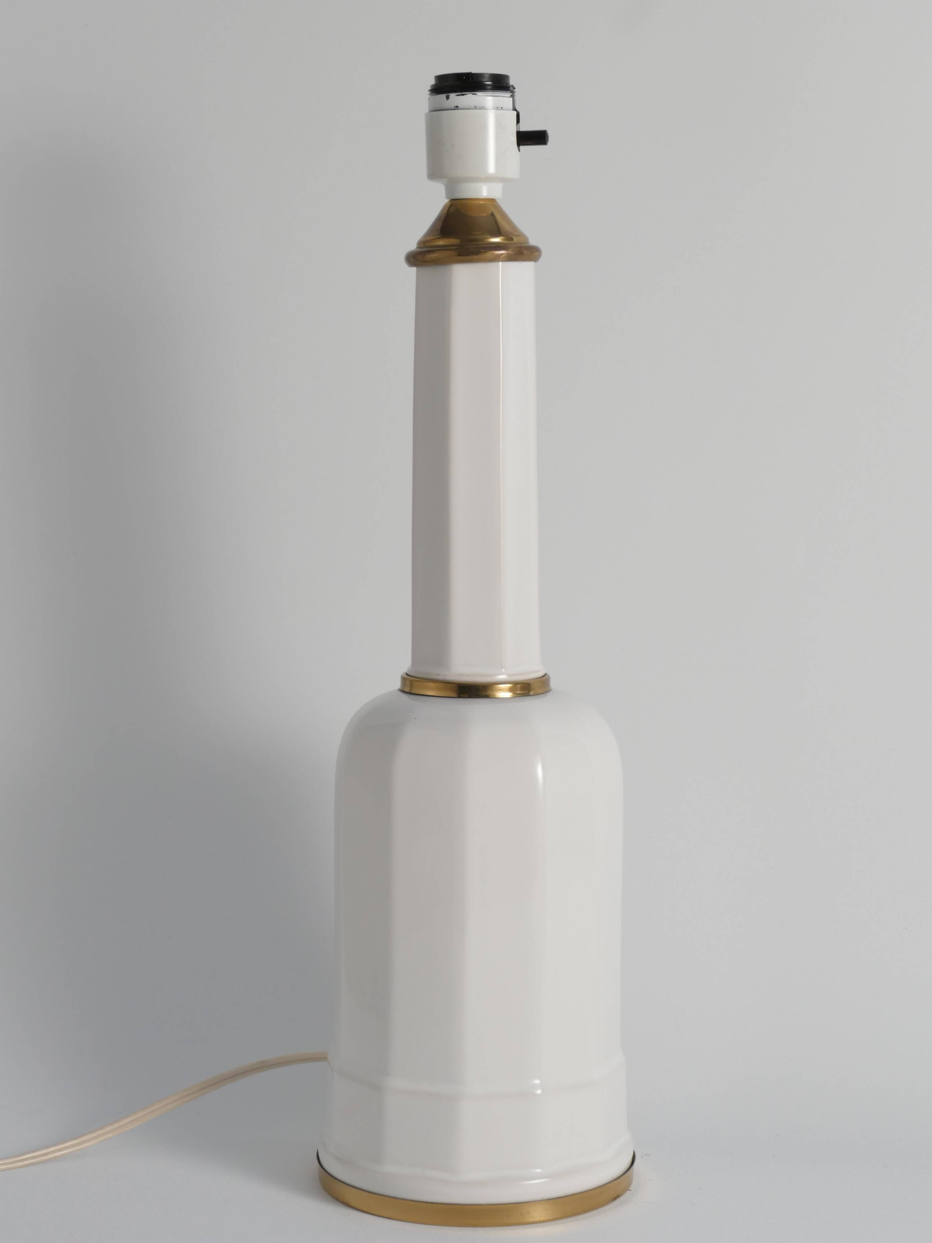 White Opaline Glass & Brass Heiberg Table Lamp, Denmark, Mid-19th century