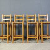 Vintage oak and papercord bar stools, 1960s