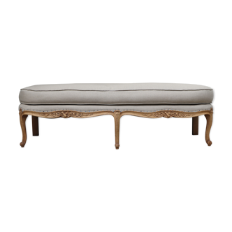 Alcove Bench Louis XV, XVIIIth reupholstered linen