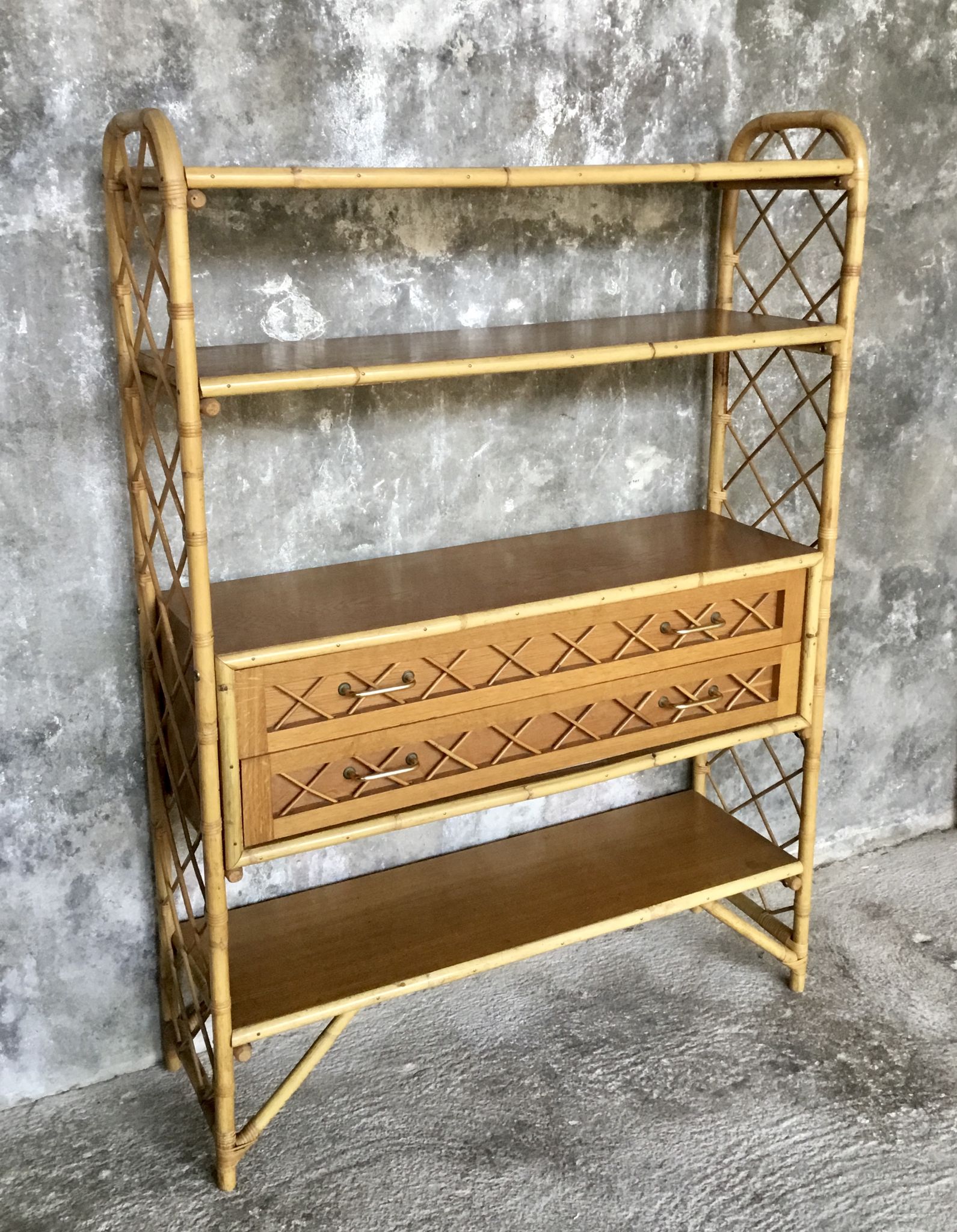 Rattan bookcase, vintage 1960