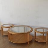 Round Tables with Glass Tops, Set of 3.
