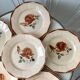 Set of 6 flat plates Digoin Sarreguemines pink flowers years 30-40