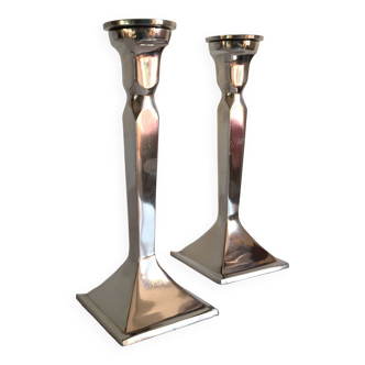 Pair of vintage cast aluminum candlesticks