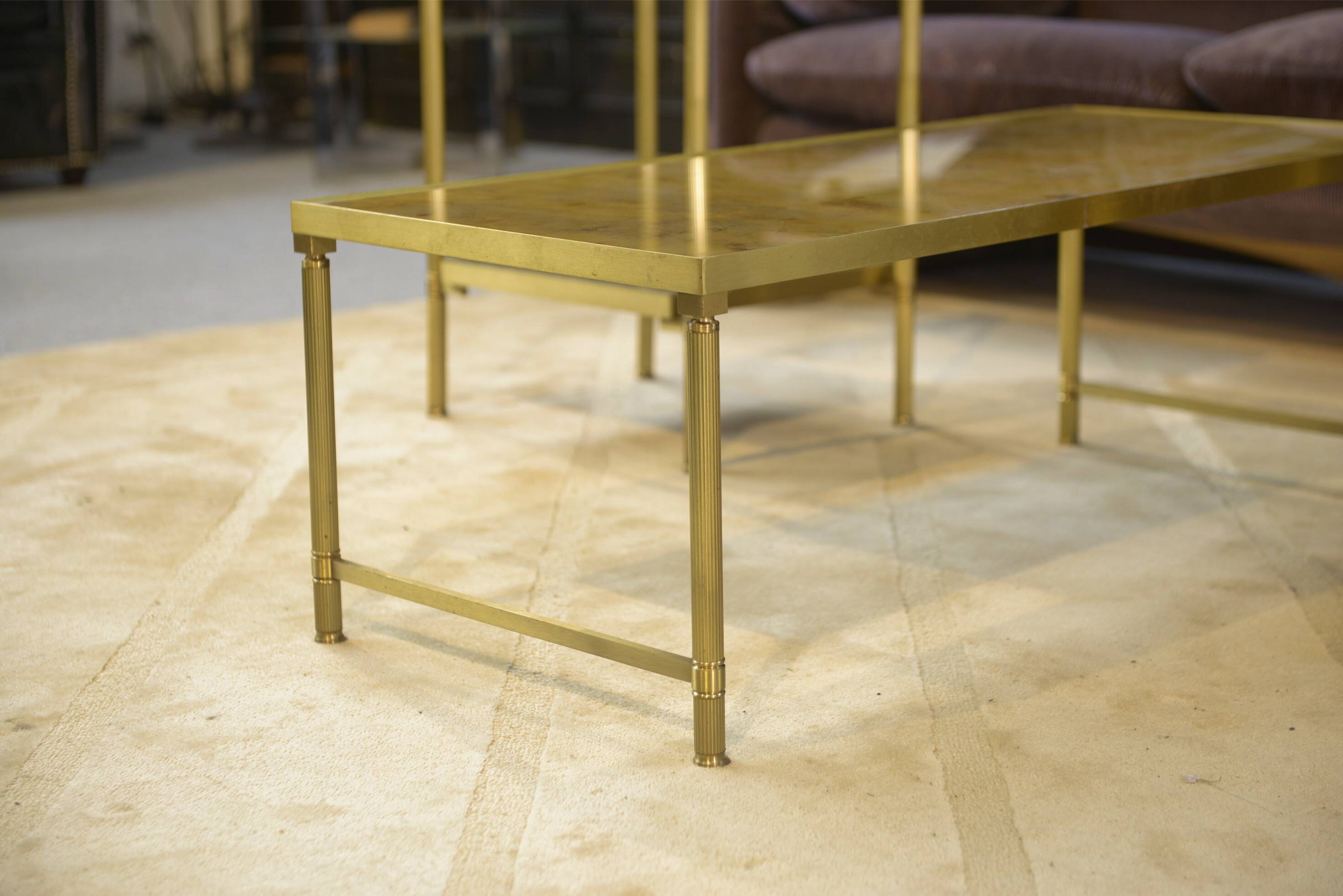 Néo-classical coffee table set with 2 side tables, mirrored glass, 1980s.