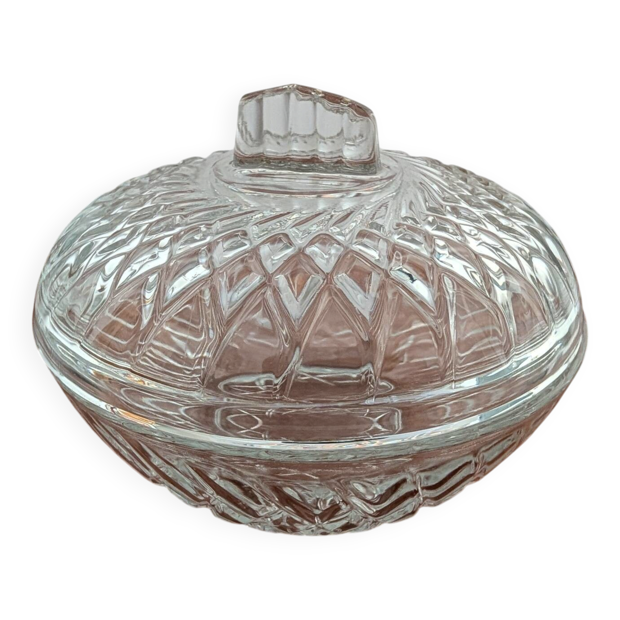 Arcoroc "Diamant" pressed glass sugar bowl – 1970s