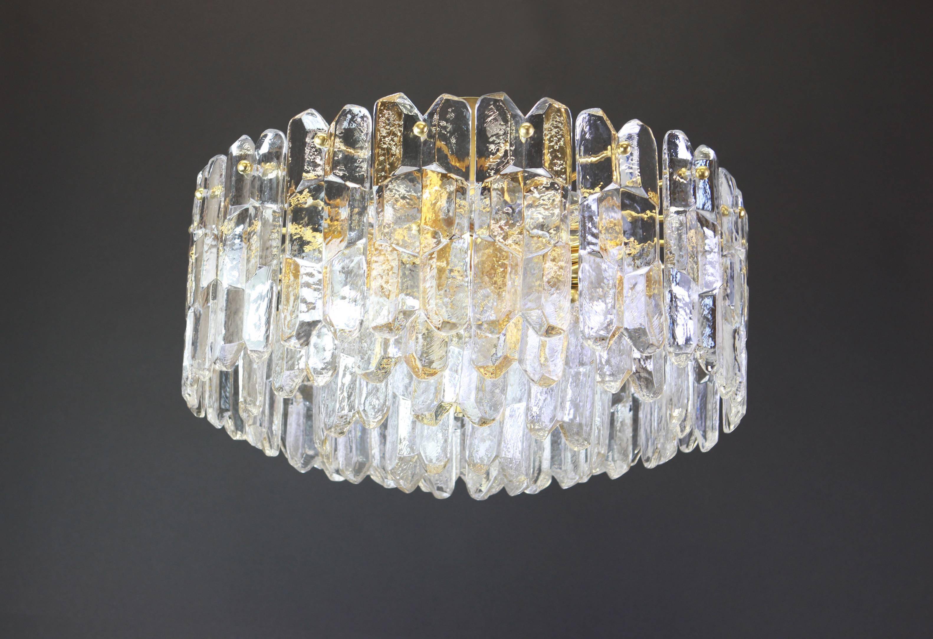 Superb brass and Murano glass light fixture Palazzo, Kalmar, Austria, 1970.