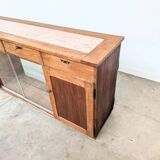 Double-sided counter in wood and pink marble (233 cm)