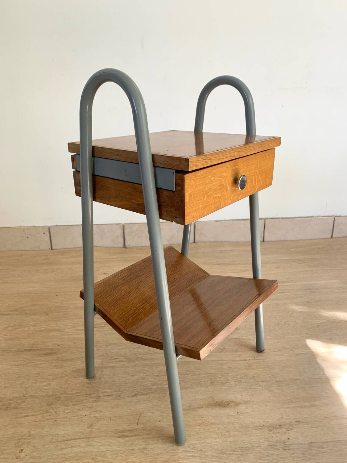 Pair of vintage boarding school bedside tables