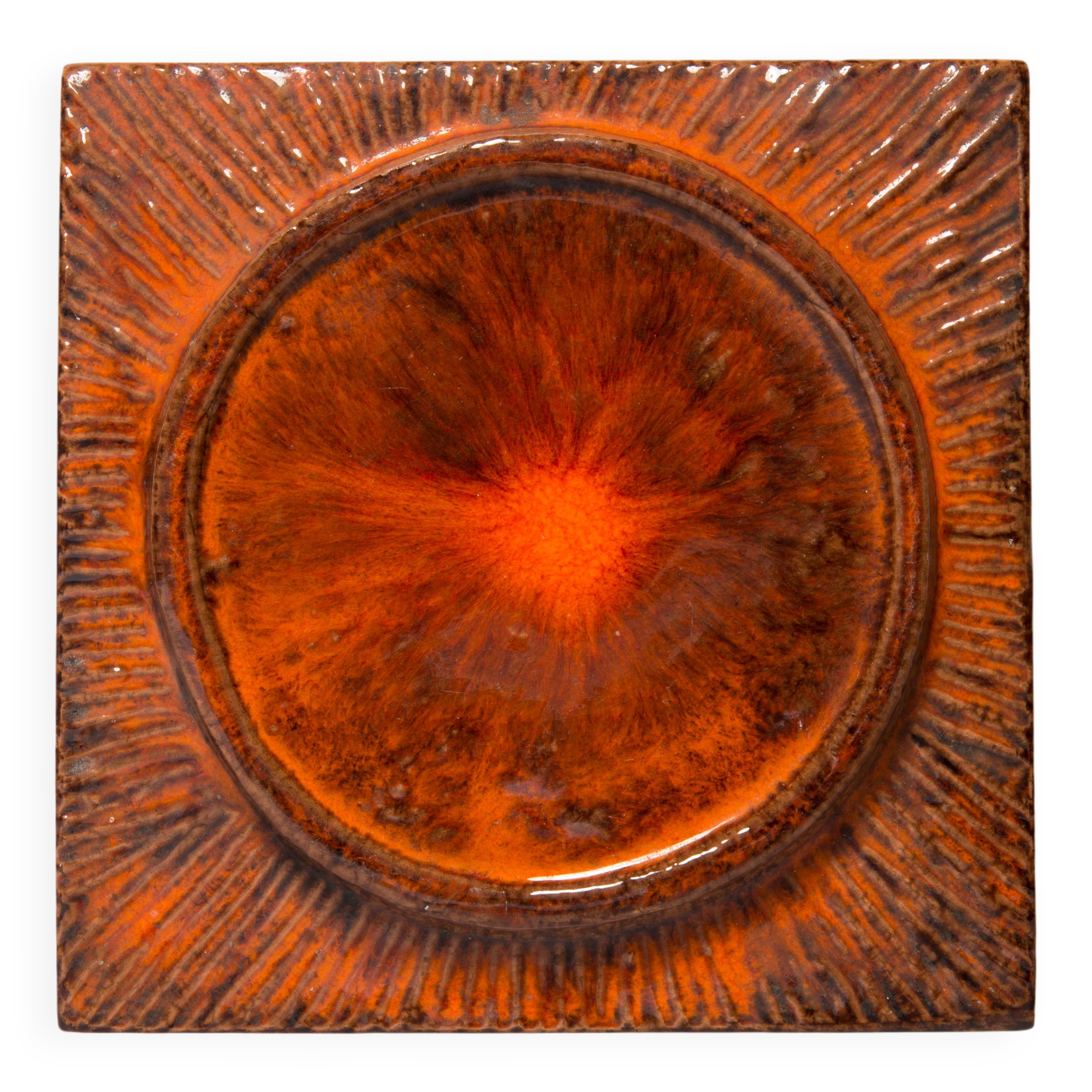 Vintage deep orange ceramic decorative plate, Italy, 1960s