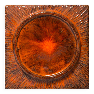 Assiette décorative céramique vintage orange profond, Italie, 1960s