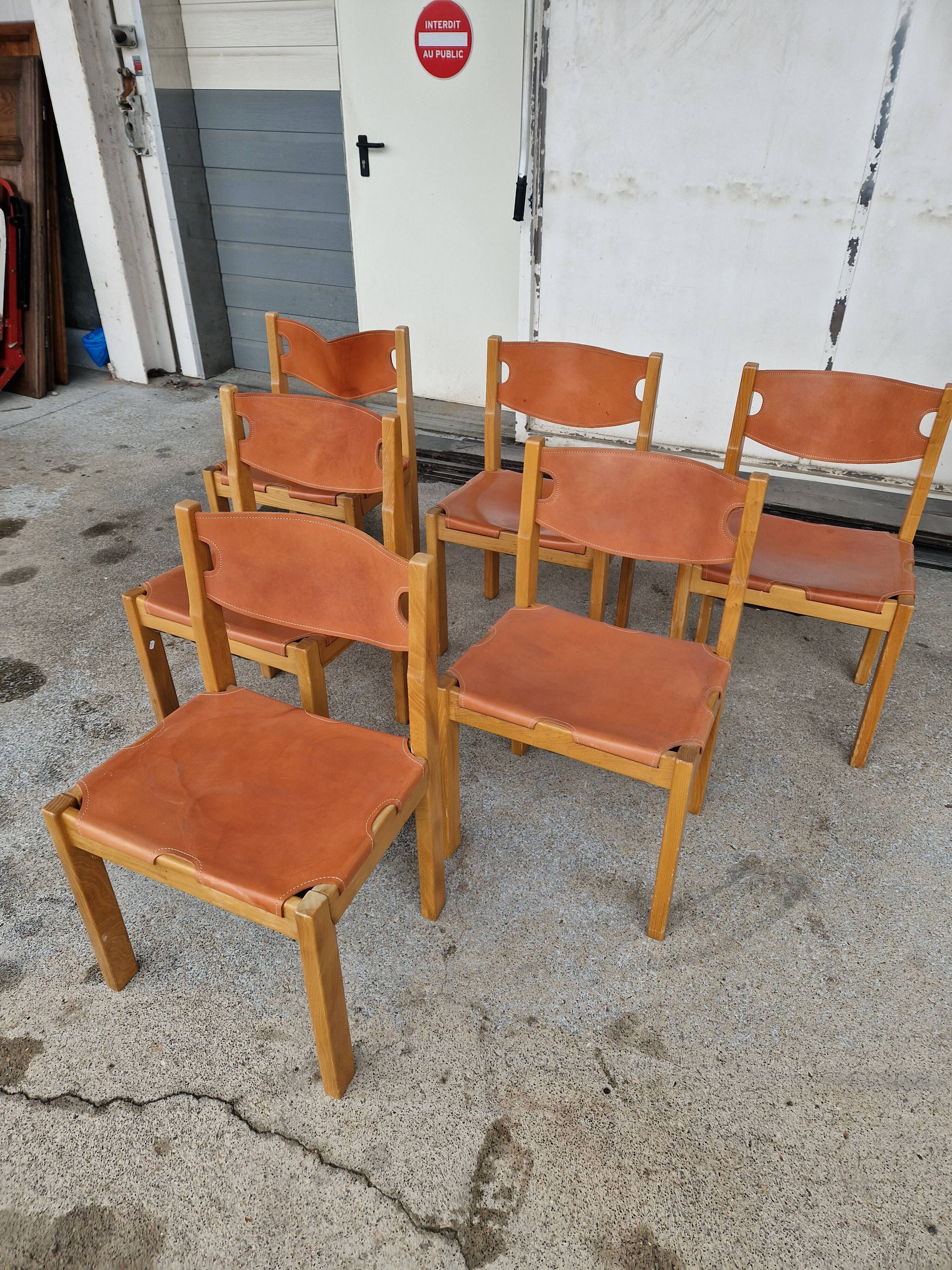 Vintage elm chair by Maison Regain, France 1980