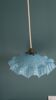 Suspension light with a sky blue glass shade from Clichy, snowflake shape.