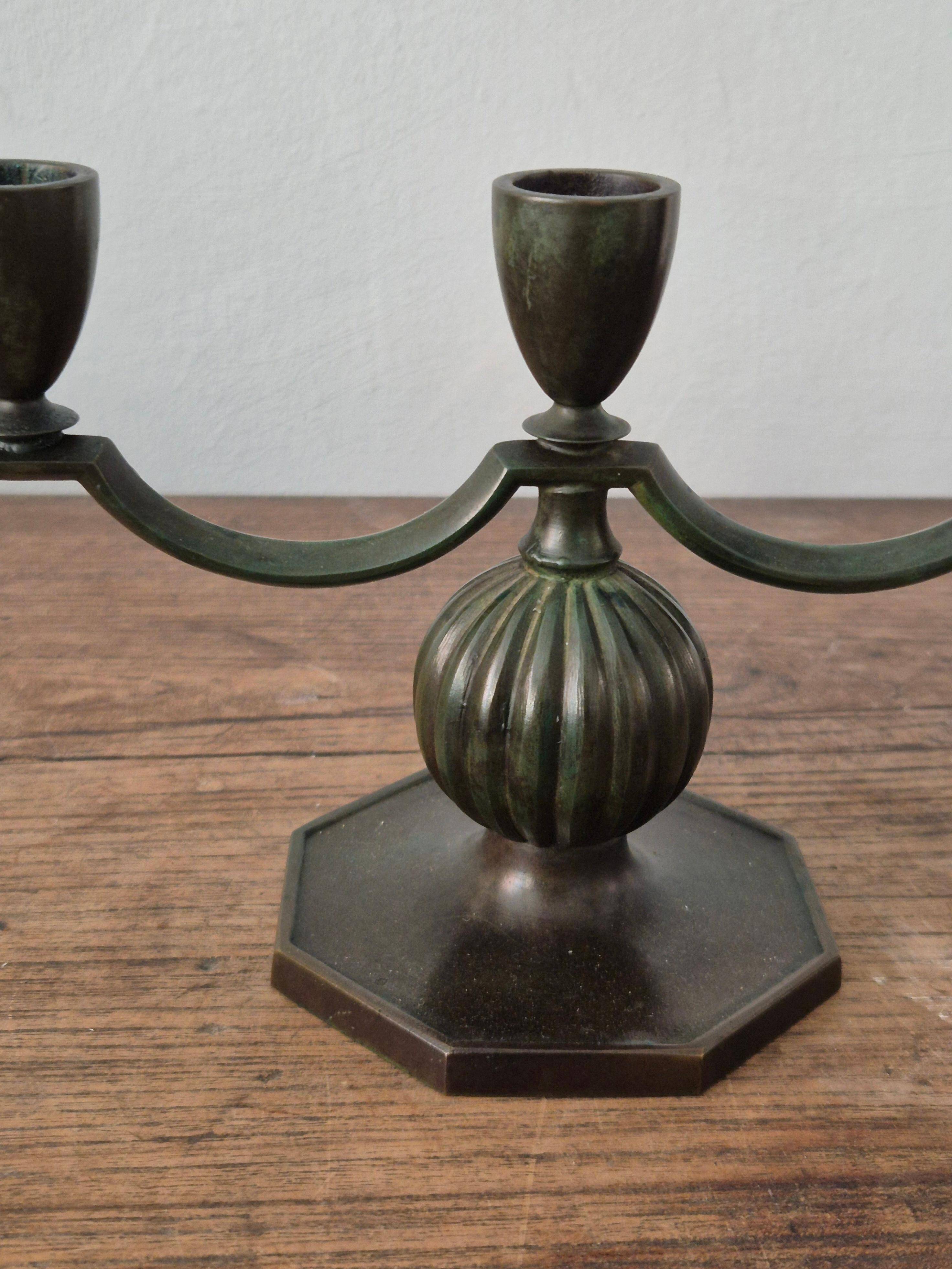 Elegant Swedish Grace Candelabra in Solid Bronze by Jacob Ängman, GAB