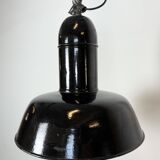 Industrial Black Enamel Factory Lamp with Cast Iron Top, 1930s