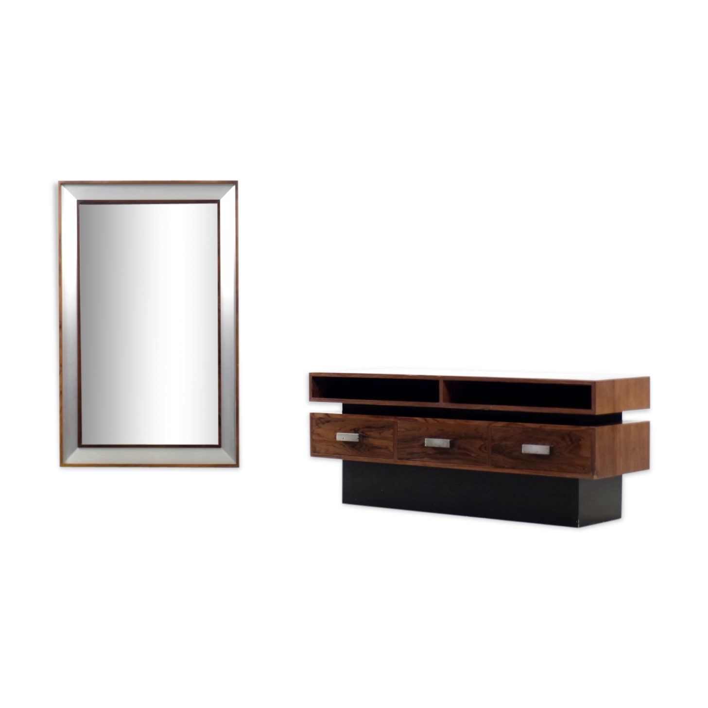 Coiffeuse scandinave moderne en palissandre avec miroir oblong, années 1970