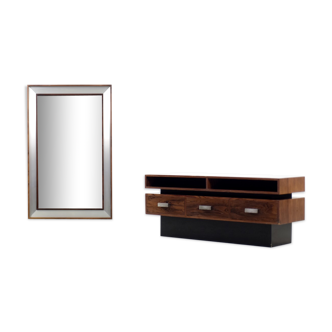 Coiffeuse scandinave moderne en bois de rose avec un miroir oblong années 1970