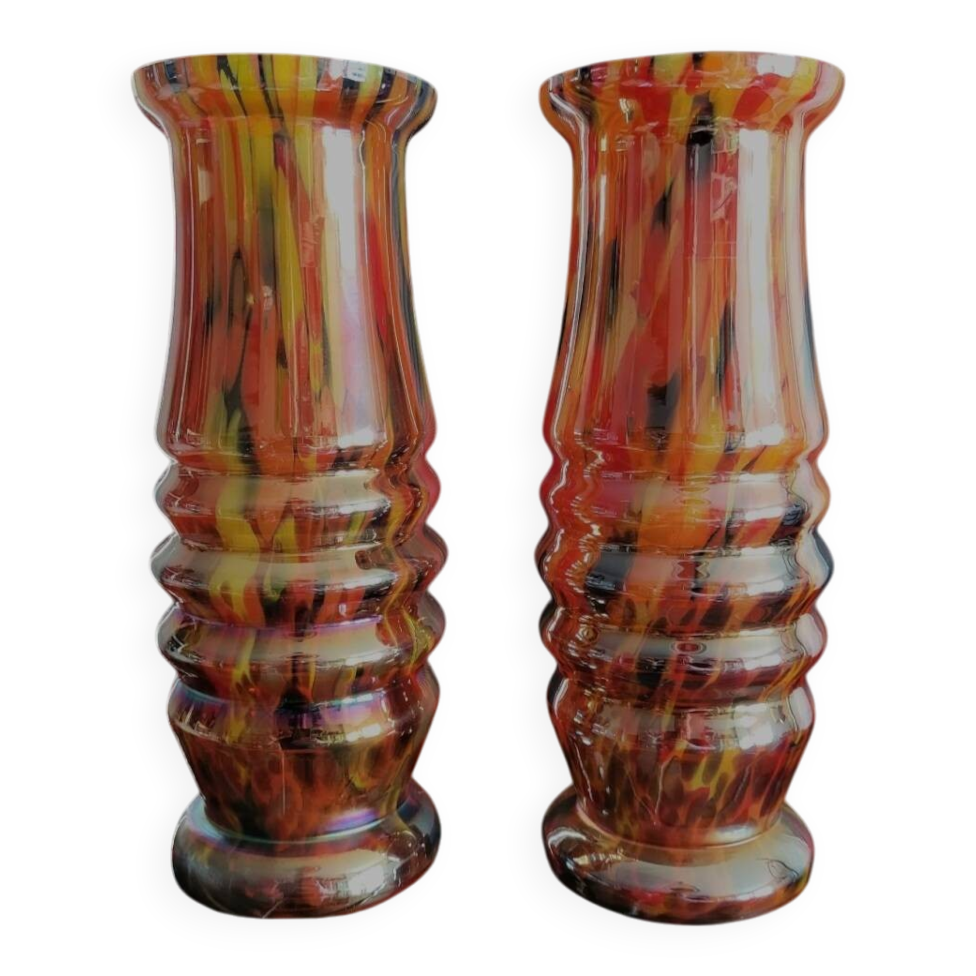 Vases Art déco en verre irisé de Bohême