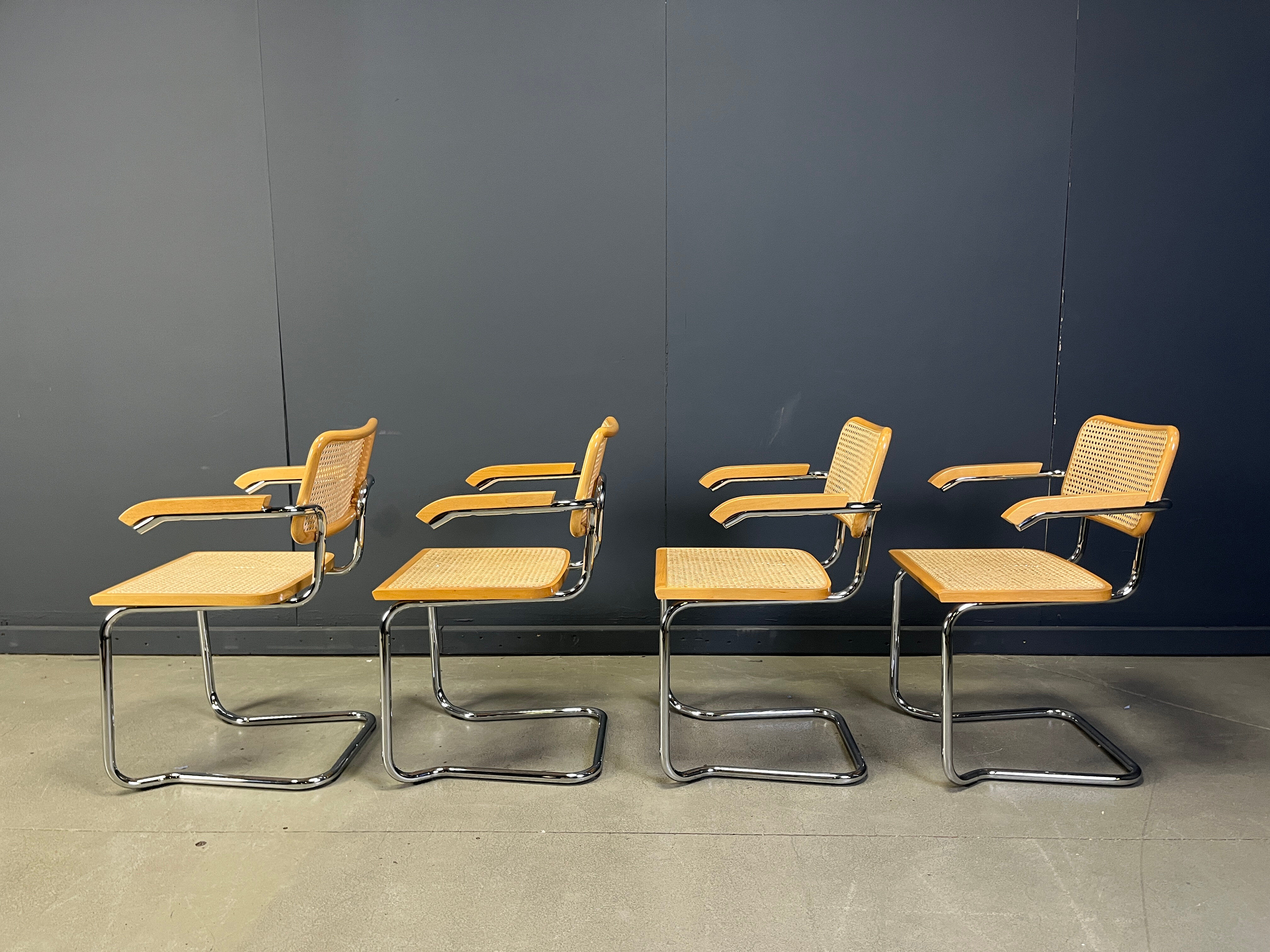 Set of 4 stackable vintage Marcel Breuer style armchairs, made in Italy, 1970s